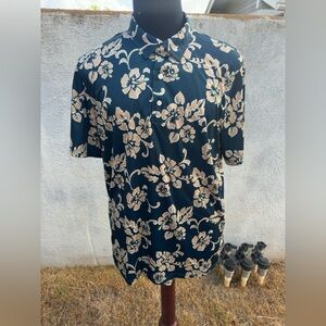 PreOwned Reyn Spooner Brrr Polo Shirt Hawaiian Print Men's L